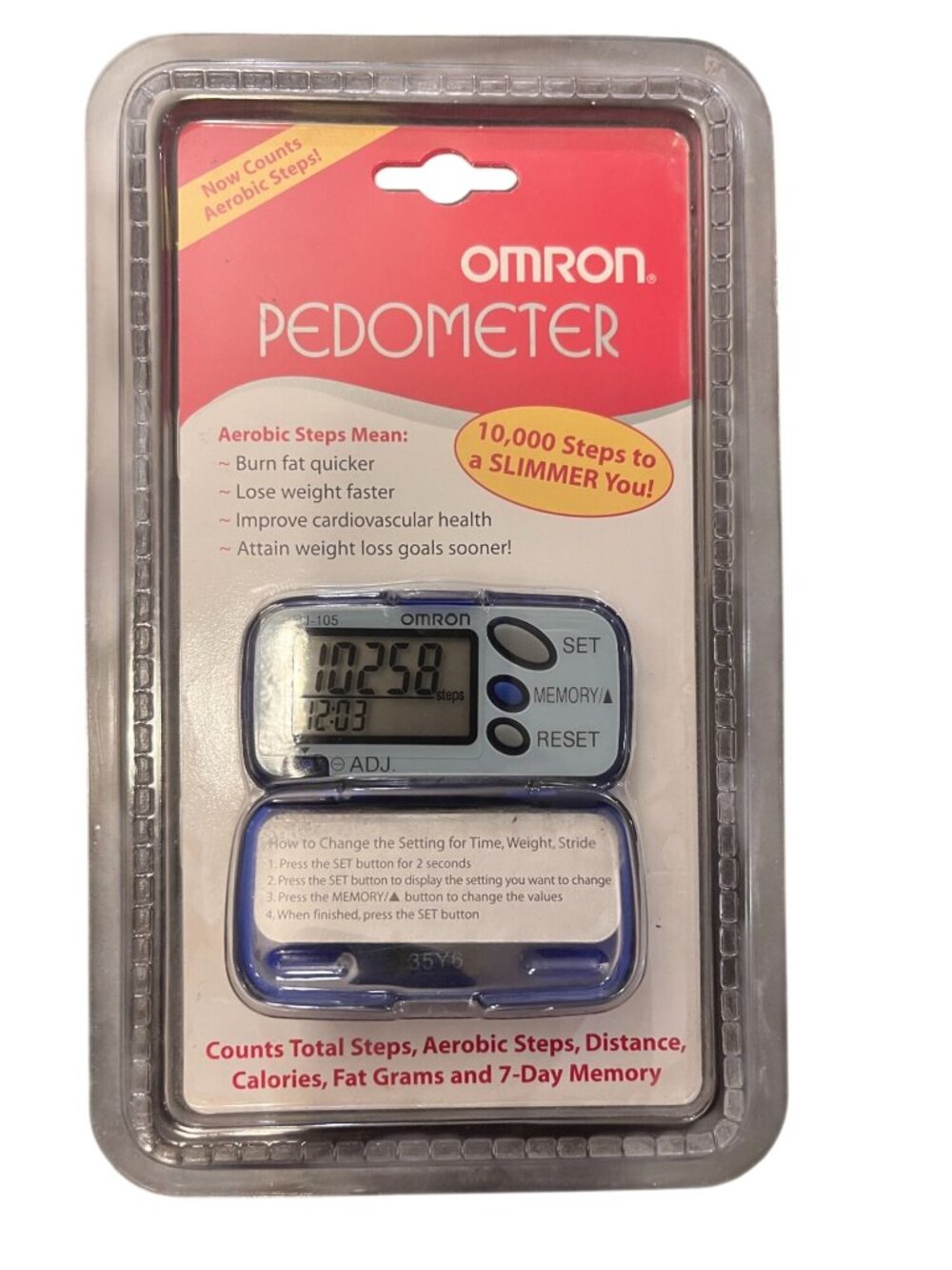 New Omron HJ-105 Blue Digital Pocket Pedometer Step/Calorie/Distance Counter
